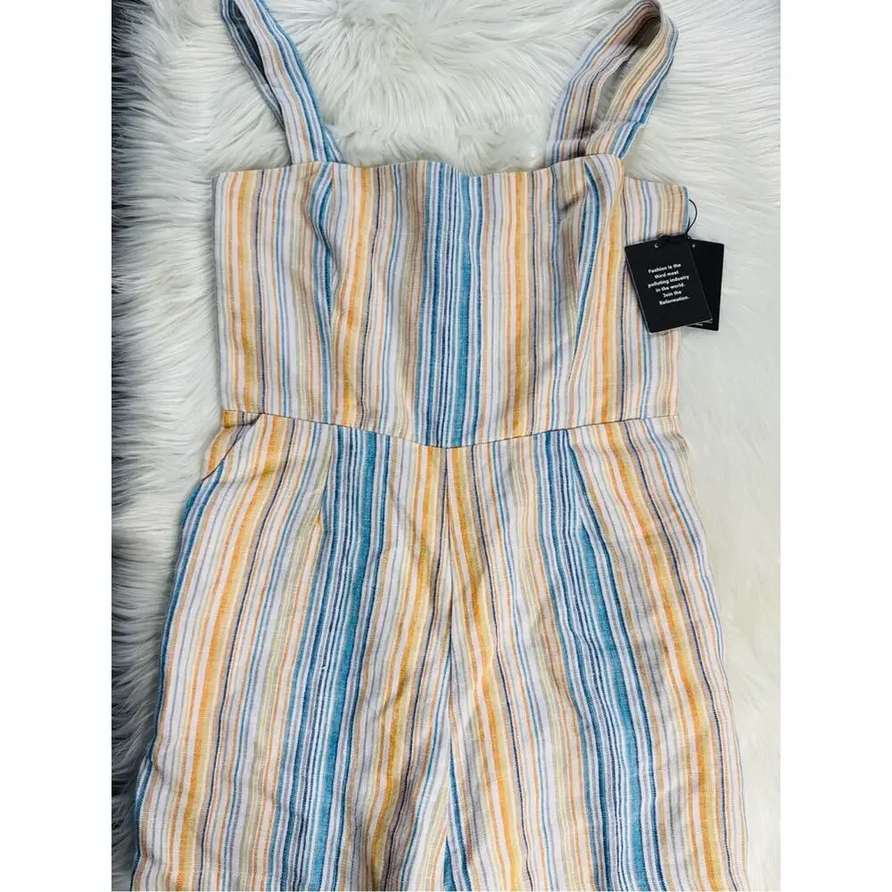 Reformation Island Linen Marbella Striped Romper